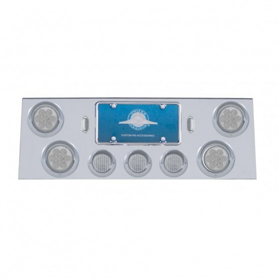 SS Rear Center Panel With 4X 7 LED 4" Reflector Light & 3X 13 LED 2.5" Light & Visor -Red LED/Clear Lens