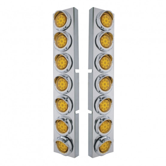SS Front Air Cleaner Bracket With 14X 9 Amber LED 2" Reflector Lights & Visors For KW Trucks-Amber Lens