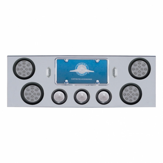 CR Rear Center Panel With 4X 12 4" Reflector Lights & 3X LED 2.5" Beehive Lights -Red LED/Clear Lens