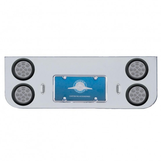 Chrome Rear Center Panel With Four 12 LED 4" Reflector Lights & Grommets - Red LED/Clear Lens