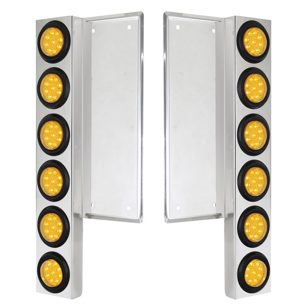 FL SS Front Air Cleaner Bracket With 12X 9 LED 2" Reflector Lights -Amber LED & Lens