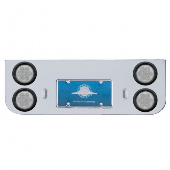 Chrome Rear Center Panel With Four 7 LED 4" Reflector Lights & Grommets - Red LED/Clear Lens
