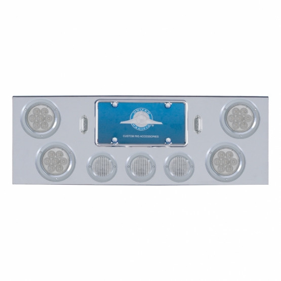 Chrome Rear Center Panel With 4X 7 LED 4" Reflector Lights & 3X 13 LED 2.5" Lights - Red LED/Clear Lens