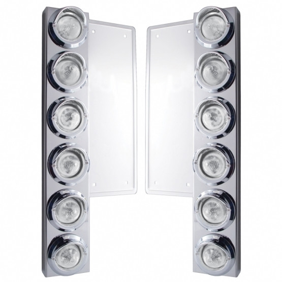 FL SS Front Air Cleaner Bracket W/12X 9 LED 2" Beehive Lights & Visors -Amber LED/Clear Lens