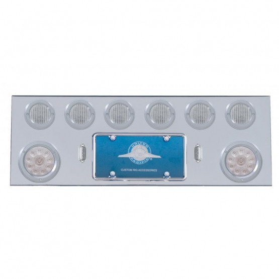 SS Rear Center Panel With 2X 10 LED 4" Lights & 6X 13 LED 2.5" Lights & Bezels -Red LED/Clear Lens