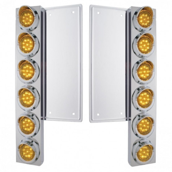 FL SS Front Air Cleaner Bracket W/12X 9 LED 2" Lights & Visors -Amber LED & Lens (Pair)