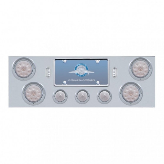 SS Rear Center Panel With 4X 10 LED 4" Light & 3X 13 LED 2.5" Beehive Light+Visor-Red LED/Clear Lens