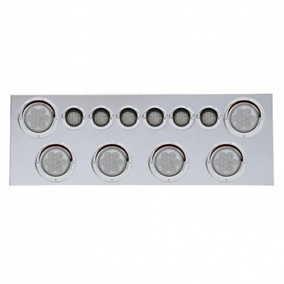 SS Rear Center Panel With 6X 7 LED 4" Reflector Lights & 6X 9 LED 2" Lights & Visors -Red LED/Clear Lens