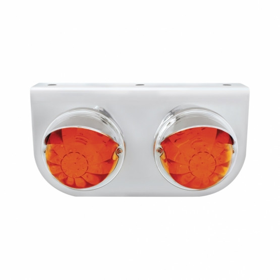SS Light Bracket With 2X 17 LED Dual Function Watermelon Lights & Visors - Amber LED/Dark Amber Lens