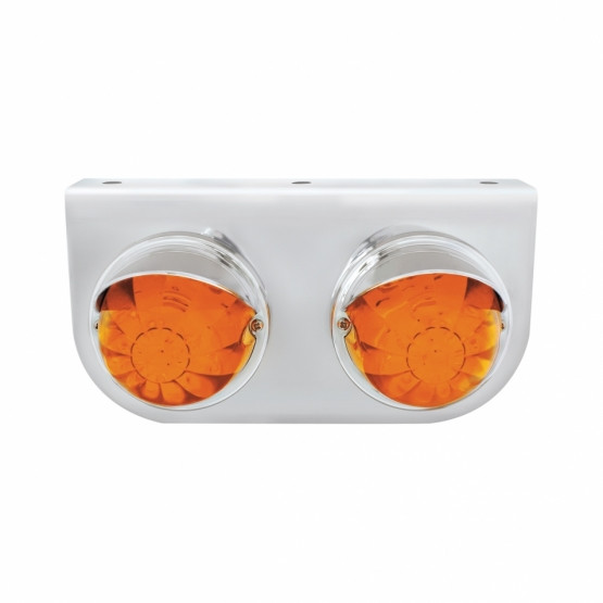 Stainless Light Bracket With 2X 17 LED Watermelon Lights & Visors - Amber LED/Amber Lens