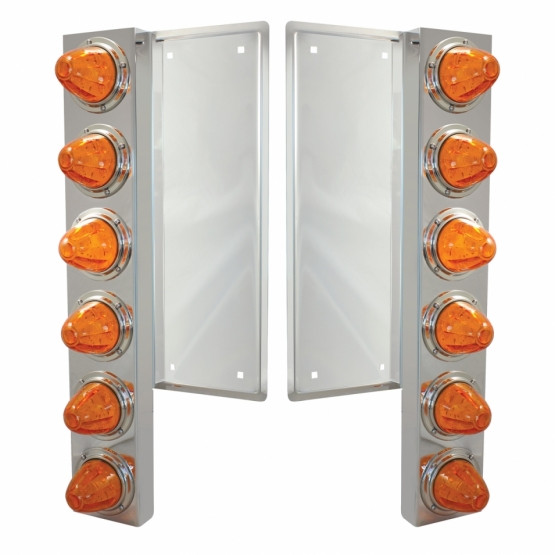 FL SS Front Air Cleaner Bracket With 12X 11 LED Watermelon Lights & Bezels -Amber LED & Lens