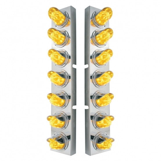 SS Front Air Cleaner Brkt With 14X 11 Amber LED Watermelon Light & Visor Bezel For KW Trucks-Amber Lens