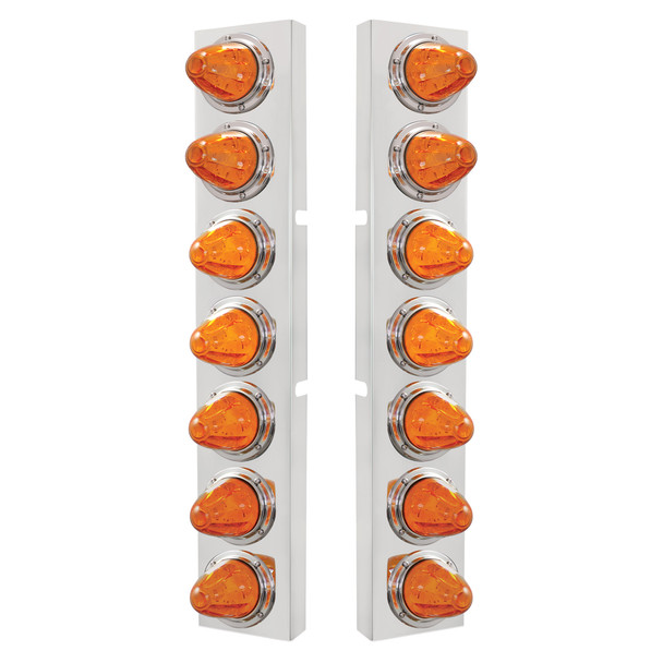 SS Front Air Cleaner Bracket With 14X 11 Amber LED Watermelon Lights & Bezel For KW Trucks -Amber Lens