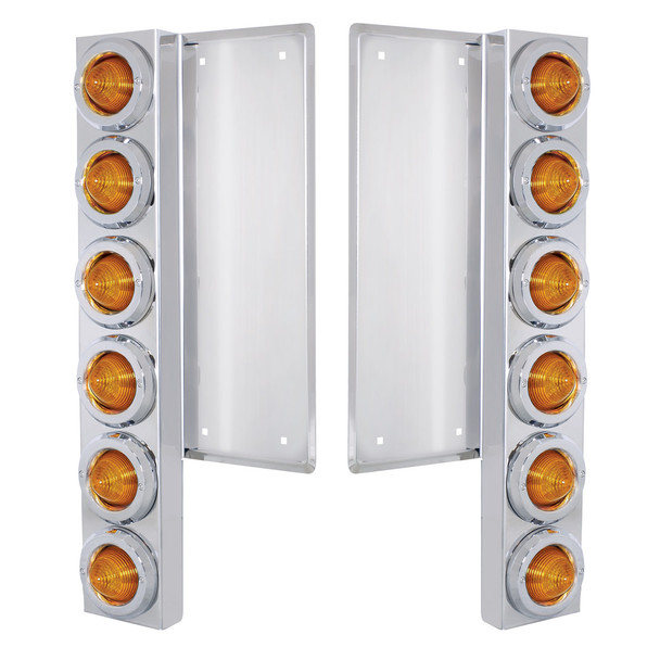 FL SS Front Air Cleaner Bracket W/12X 9 LED 2" Beehive Lights & Bezels -Amber LED & Lens