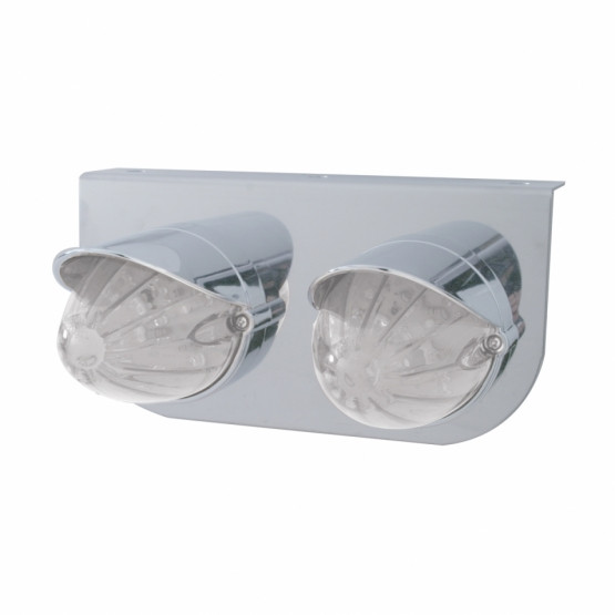 Stainless Light Bracket With 2X 19 LED Watermelon Lights & Visors - Amber LED/Clear Lens