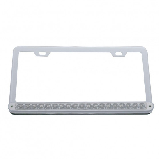 Chrome License Plate Frame With 19 LED 12" Reflector Light Bar - Amber LED/Clear Lens