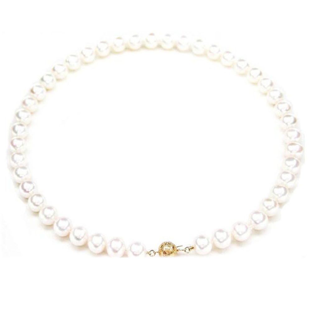 Real Pearls & 14K Solid Gold Clasp Necklace, AAA Grade 8-9MM Cultured  Pearls And Gold Double Strands Necklace, Bridal Necklace