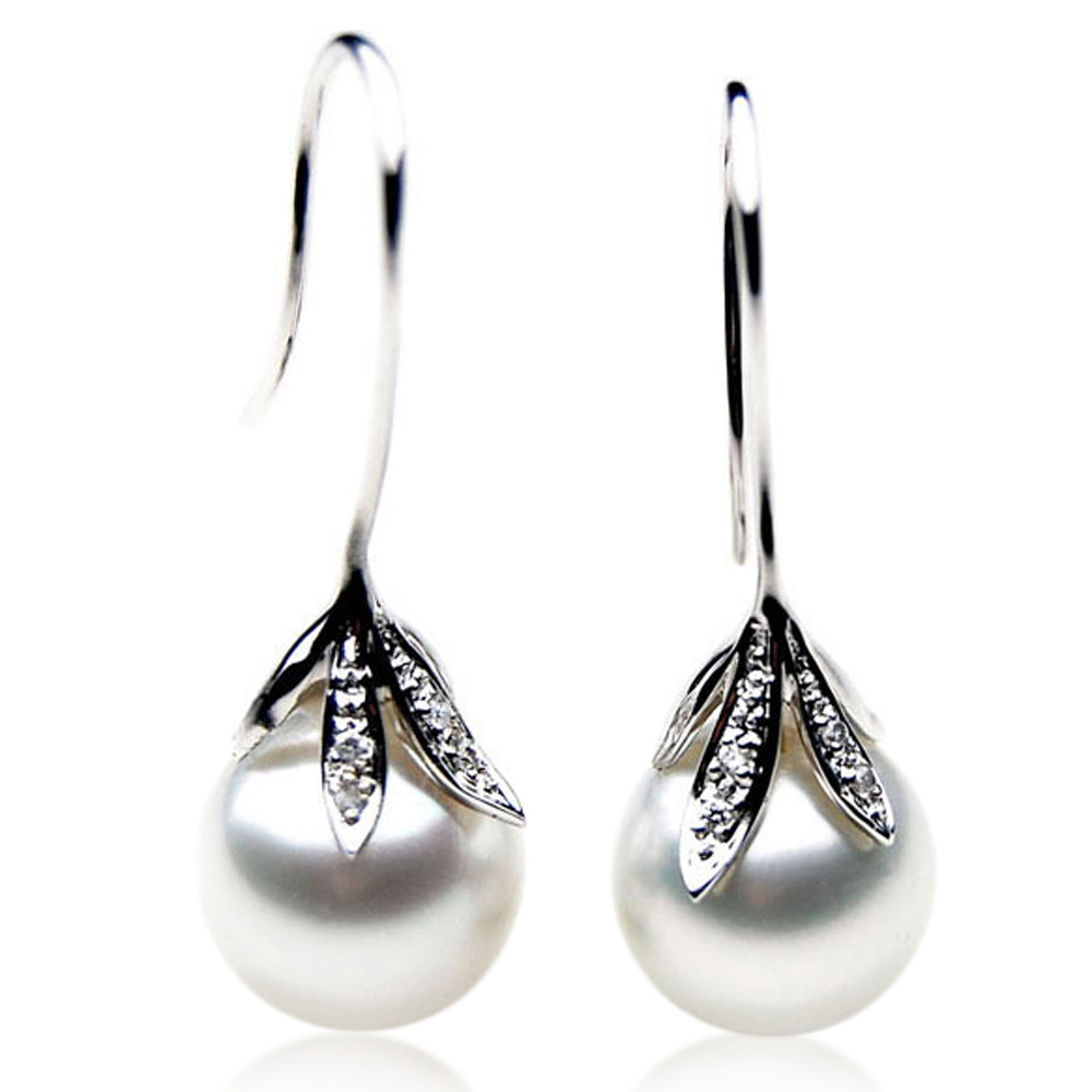 14K WHITE GOLD TAHITIAN PEARL 13MM DANGLING EARRINGS | eBay