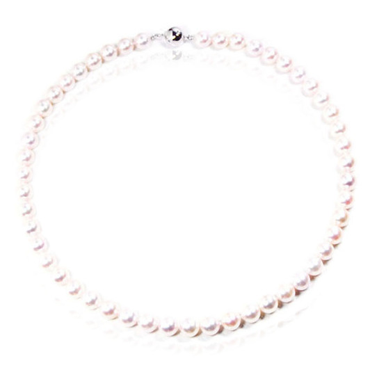 AN031 (AAA 7.5-8 mm Japanese Akoya Saltwater Pearl Necklace diamond clasp)