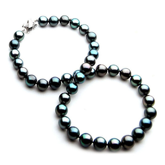 TN005 (AAA 9-11 mm Tahitian Black  Pearl Necklace 14k White gold clasp )