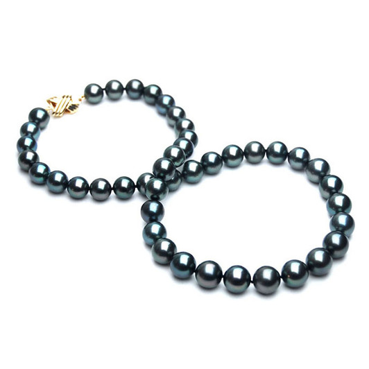 TN006 (AAA 9-11 mm Tahitian Black  Pearl Necklace 14k Yellow gold clasp )
