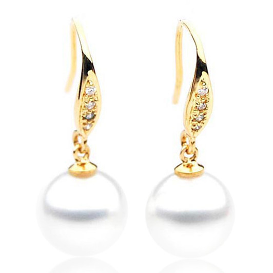 SE034  (AAA 11mm Australian South Sea Pearl Earrings Diamonds 18k Gold)