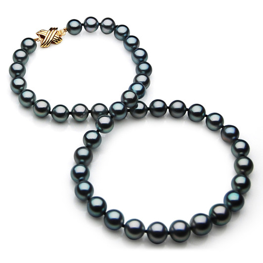 TN026 (AAA 11-13mm Tahitian Black  Pearl Necklace 14k  gold clasp)