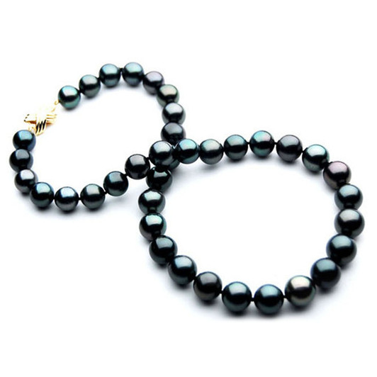 TN031 (AA 10-12mm Tahitian Black  Pearl Necklace 14k Yellow gold clasp)