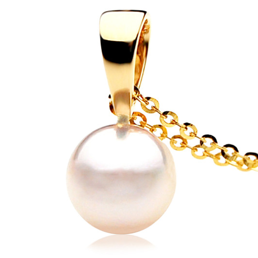 AP002b  (AAA 8.5-9 mm White Japanese Akoya Saltwater Pearl Pendant In 18K Gold)