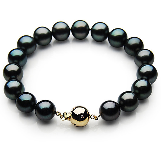 TB006 (AAA 9-11 mm Tahitian Black Pearl Bracelet Diamond clasp 18cm)