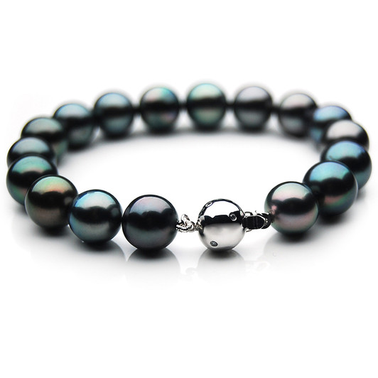 TB019 (AAA 10-12 mm Tahitian Black Pearl Bracelet Diamond clasp 21cm )