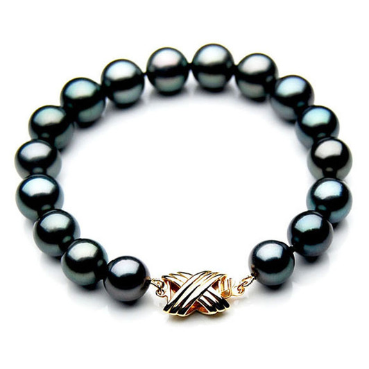 TB022 (AAA 10-12 mm Tahitian Black Pearl Bracelet 18K Yellow Gold clasp 18cm )