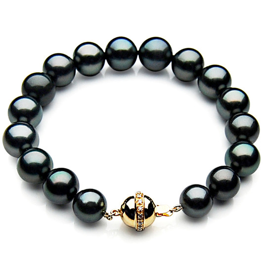 TB026 (AAA 11-13 mm Tahitian Black Pearl Bracelet Diamond clasp 18cm )
