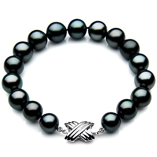 TB033 (AAA 11-13 mm Tahitian Black Pearl Bracelet 18k White gold clasp 18cm )