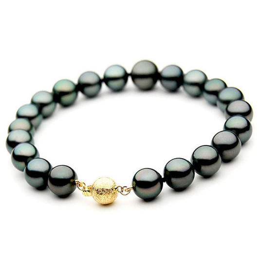 TB039 (AAA 10-12 mm Tahitian Black Pearl Bracelet 18k Yellow gold clasp 18cm )