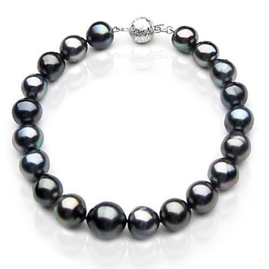 TB043 (AA 9-11 mm Tahitian Black Pearl Bracelet 18k White gold clasp 21cm )