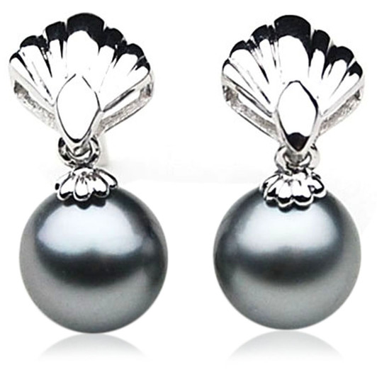 TE133 (AA 9 mm Tahitian Silver Gray Pearl Earrings In Silver )