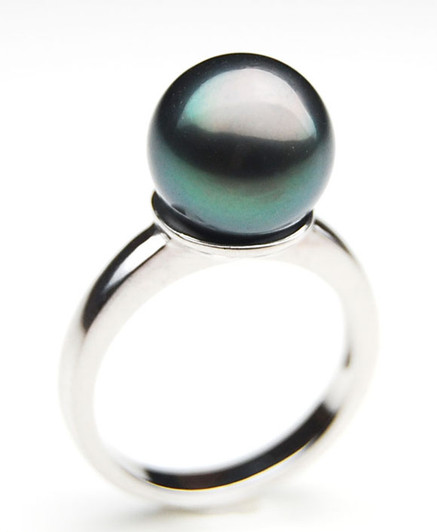 Natural Tahitian Pearl Ring 18K Solid Gold 10mm Black Pearl Ring Vinta –  gemcitygems.com