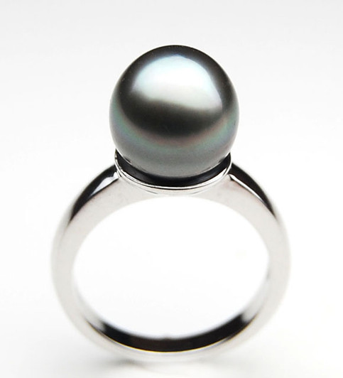 TR073 (AA 11mm Tahitian Grey  pearl Ring in Silver)