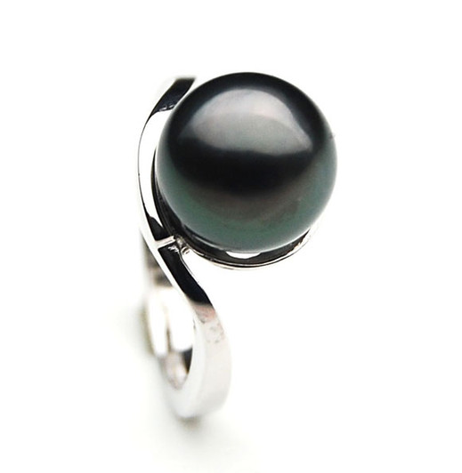 TR073a (AA 11mm Tahitian Black pearl Ring in Silver)
