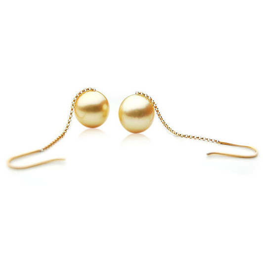 GE102b (AA+ 13mm Drop Australian Golden South Sea Pearl Earrings 18K Gold)