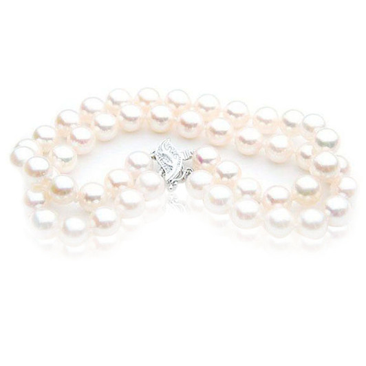 AB032-1 ( AAA 8-8.5mm Japanese Akoya Saltwater Pearl Bracelet White Gold Diamond Clasp )