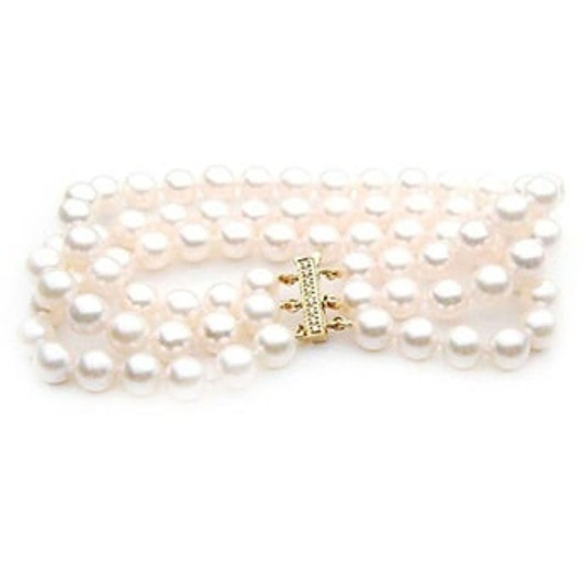 AB034-1 ( AAA 8.5-9mm Japanese Akoya Saltwater Pearl Bracelet Yellow Gold Diamond Clasp )