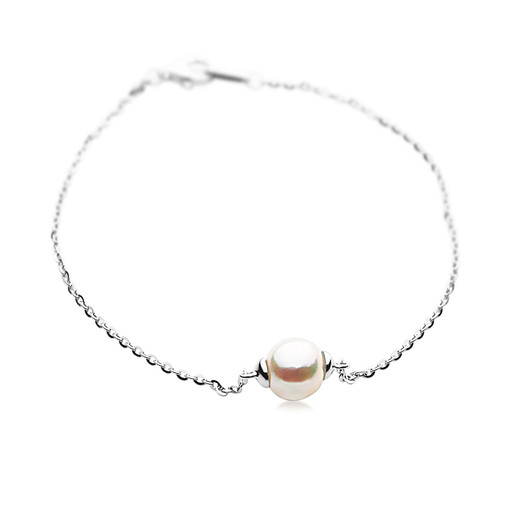 AB1 (AAA 8mm White Japanese Akoya Saltwater Pearl Bracelet 18k White Gold Plated On Italy Silver Chain)