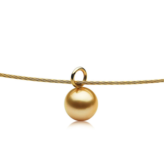 GSN4 (AAA 10 mm Australian Golden South Sea Pearl Pendant Set in 18k (750) Yellow Gold Plated On Italy Silver Loop Necklace)