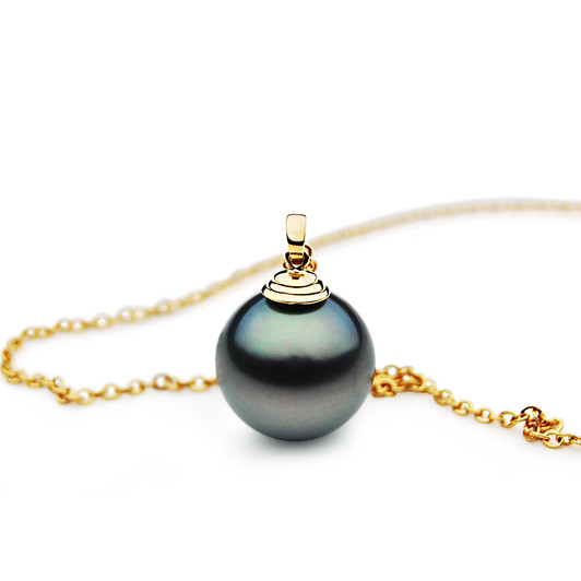TP126 (AA 14.5mm Tahitian Black Pearl Pendant in Heavy 18k Gold )