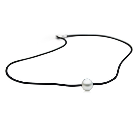 WSN3 (AA 12mm Australian White South Sea Pearl Pendant Set in Italy Black Cord Necklace .