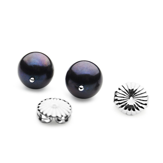 FE01P (11mm Black Freshwater Cultured Pearl In Silver with 18K White Gold Points )