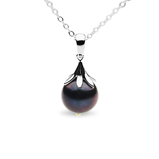 FP04C (AAA 11mm Black Freshwater Cultured Pearl Pendant in Silver and 18K Yellow Gold Points )