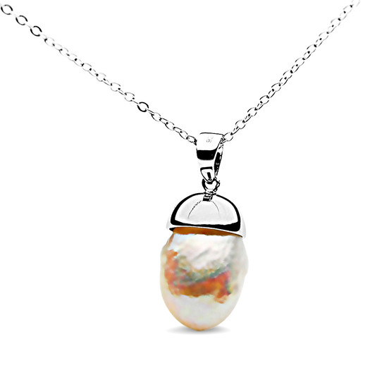 FP22C (15x13 mm Pink Freshwater Cultured Pearl Pendant in Large Silver with free display chain )